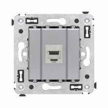 Компьютерная розетка RJ-45 без шторки в стену, кат.6А одинарная экранированная, "Avanti", "Закаленная сталь"