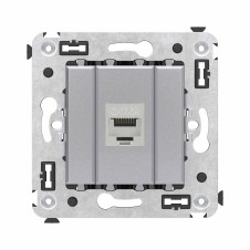 Компьютерная розетка RJ-45 без шторки в стену, кат.6А одинарная экранированная, "Avanti", "Закаленная сталь"