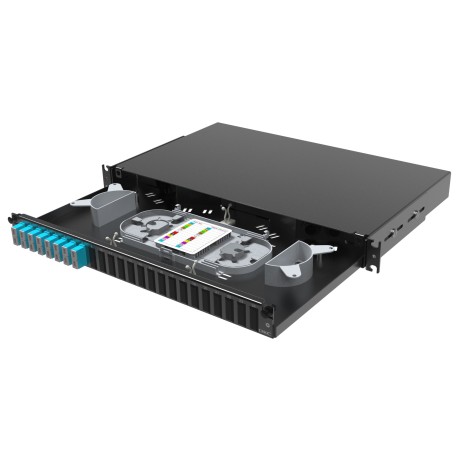 RNFP53DSCU8 | Оптическая полка выдвижная 1U с адатерами 8 х duplex SC ОМ3 в комплекте с лицевой панелью, пигтейлами, сплайс-кассет(ой/ами) и гильзами КДЗС