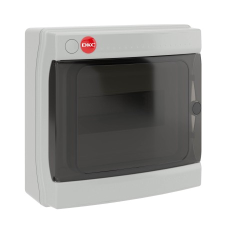 85908 | Щиток настенный с дверцей 8 мод., IP65, серый, с клем. блок. 1х87508 и замком