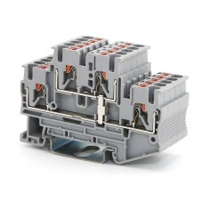 Клемма двухуровневая, зажим push-in, 4 точки подключения, уровни соединены перемычкой, 2.5 кв.мм, серая