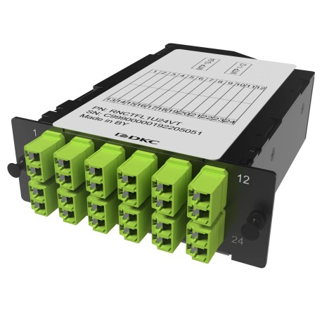 RNCTFL1U24VT | Претерминированная кассета 24ОВ 50/125 OM5, 2xMTP(12)f/12xLC Duplex (с интегрированными шторками), 1 HU